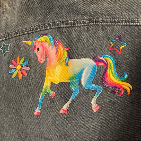 Lisa Frank Doe XOXO denim embellished vest neon unicorn teddy bear rainbow heart - Picture 4 of 6
